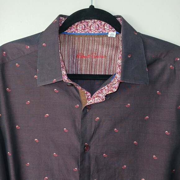 ROBERT GRAHAM BUTTON DOWN SHIRT, FLIP CUFF, DEEP WINE WITH PAISLEY DESIGN XL - Picture 3 of 8